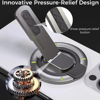 Close-up of the three pressure-relief buttons on the holder's rotating arm