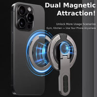 The holder attaching magnetically to the back of a black iPhone